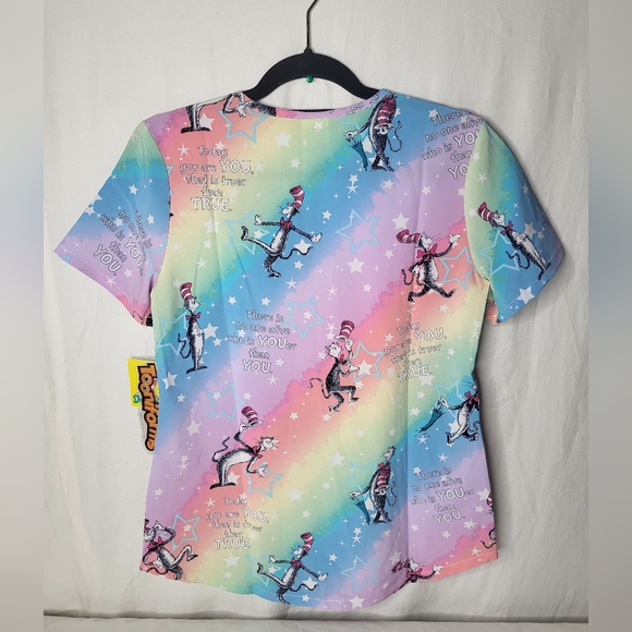 NEW Cat In The Hat Tooniforms Dr. Seuss V-Neck Scrub Top Small Licensed NWT - Picture 8 of 17